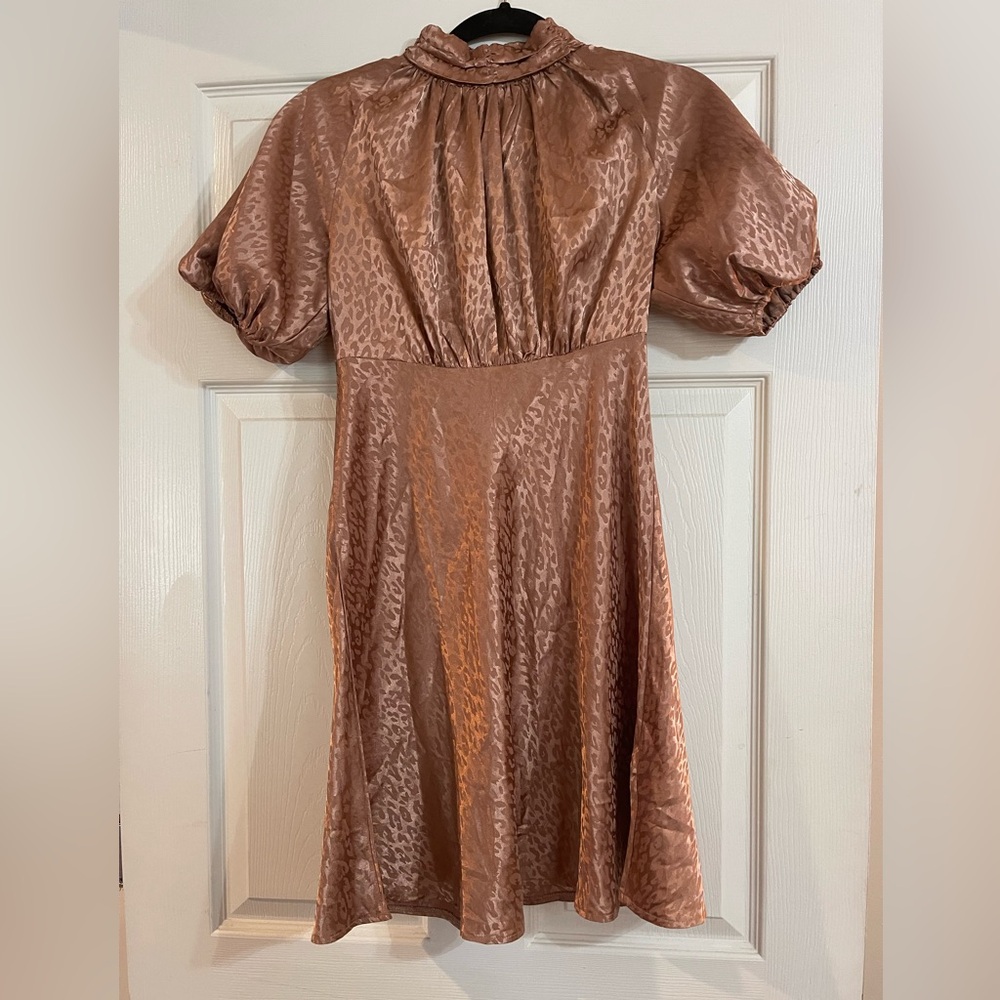 Boohoo Shimmering Tan Puff Sleeve Dress